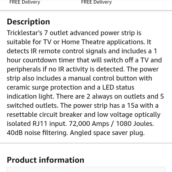 Energy efficient power strip - tricklestar 7 outlet power strip like new - Picture 3 of 6